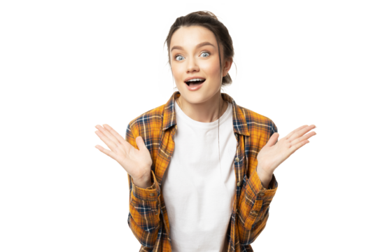 PNG,attractive young brunette posing, isolated on white background