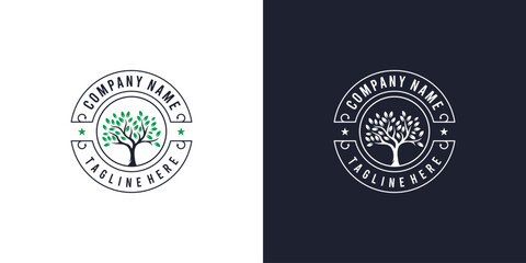 Abstract Tree of life logo icons. Organic nature symbols. Tree branch with leaves signs