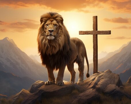 lion of judah - christian cross. AI generated