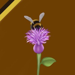 Honeybee on purple flower
Digital drawing on brown background.
