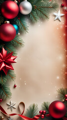 Naklejka premium Christmas and new year decoration on brown rustic paper background with copy space.