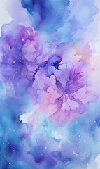blue and purple watercolor background with flowers,Generative AI