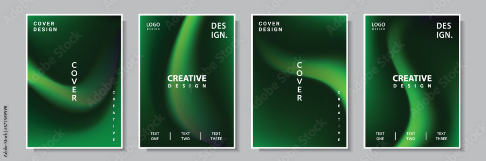 Wall mural modern wave gradation mesh green color abstract cover template background collection design vector