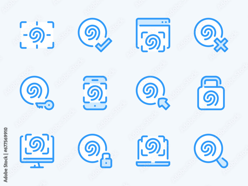 Poster fingerprint and finger recognition vector line icons. authentication and identification outline icon