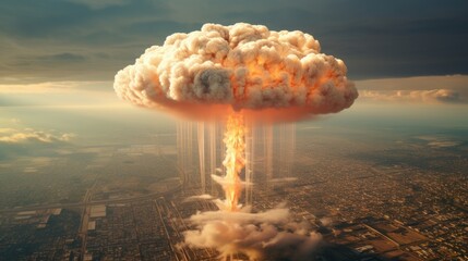 Visualisation of Atomic bomb explosion mushroom. Aerial view