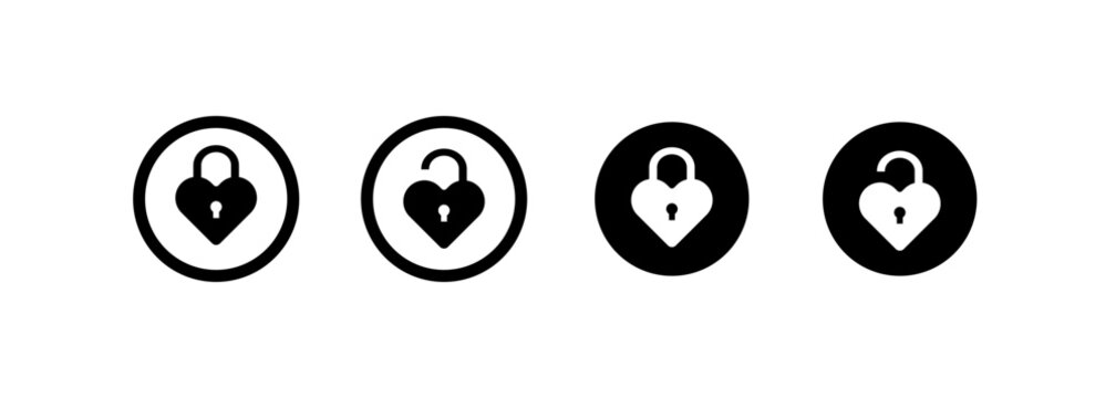 Heart shaped key lock. Linear, heart lock icons. Vector icons