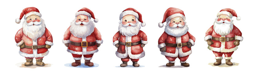 Watercolor Illustration set of Cute Santa Claus character. Santa Claus vector illustration