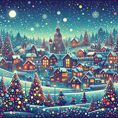 the setting for a Christmas celebration in a city or village with a snowy winter atmosphere