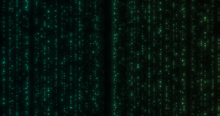Green Gradient particles abstract background. Beautiful futuristic glittering in space on black background.