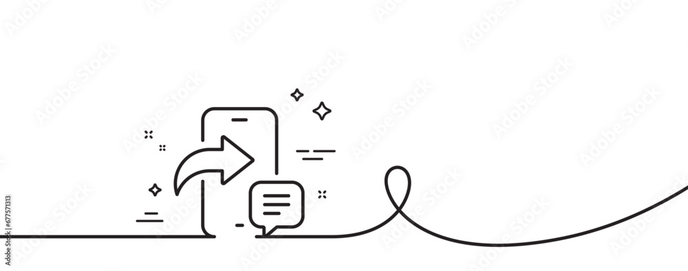 Poster phone message line icon. continuous one line with curl. smartphone app sign. cellphone mobile device