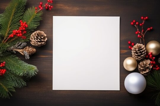 White empty blank mockup with christmas decorations.