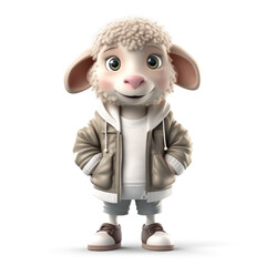 Fototapeta premium 3d sheep character wearing trendy casual clothing, isolated on a white background