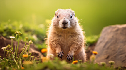 Naklejka na ściany i meble Wonderful photo of a cute groundhog against the back