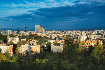 Fototapeta na wymiar Aerial image of Tirana Skyline photographed from a distance