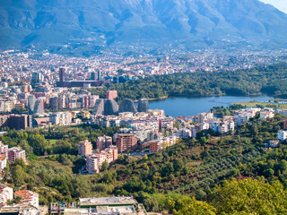 Aerial image of Tirana Skyline photographed from a distance
