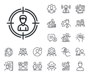 Business target or Employment sign. Specialist, doctor and job competition outline icons. Head hunting line icon. Headhunting line sign. Avatar placeholder, spy headshot icon. Strike leader. Vector - obrazy, fototapety, plakaty
