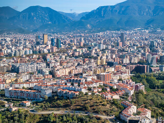 Aerial image of Tirana Skyline photographed from a distance