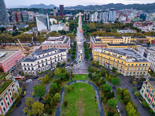 Aerial image of Tirana Skyline photographed from a distance