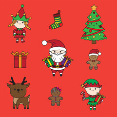 Cute Christmas vectot characters set
