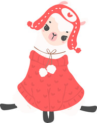 Christmas Llama cartoon illustration, Cute Alpaca with Santa Hat.