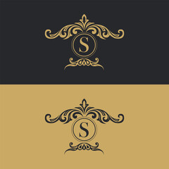 Luxury logo template, Luxury Smonogram logo template vector object for logotype or badge design. Trendy vintage royal ornament frame illustration, good for fashion boutique, alcohol or hotel brand.