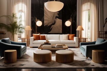 Hollywood regency interior design of modern living room. Generative AI