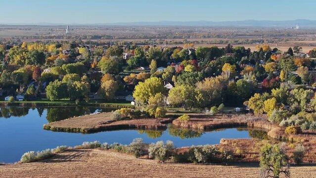 Arrowhead drive in Greeley and Evans Colorado. Reflections in the lake.