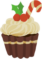 The Christmas cupcake with decoration. Cupcake elements collection in Xmas holiday season. Winter colorful dessert collection.