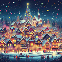 Obraz na płótnie Canvas the setting for a Christmas celebration in a city or village with a snowy winter atmosphere