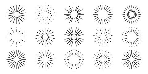 Round sunburst, line radial frame icon set