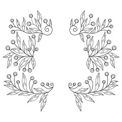 Cute leaf frame hand drawn for adult coloring book