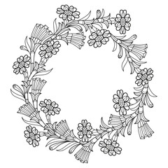 Wreath fan flower hand drawn for adult coloring book