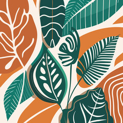 Abstract art nature background vector. Modern shape line art wallpaper. Boho foliage botanical...