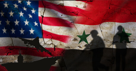 Conflict between USA and Syria concept. Political tension between the USA and Syria. United States...