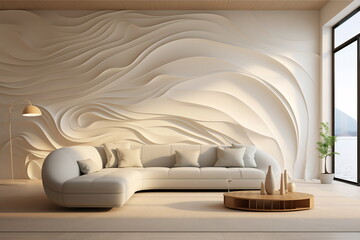 living room interior with 3d wall