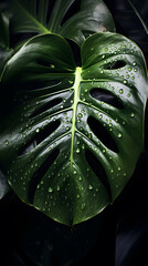 Monstera leaf isolatedon black background wallpaper