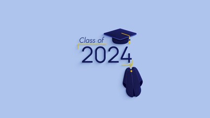 Class of 2024 graduation video animation, cap and gown.	