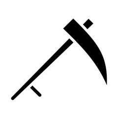Mowing tool, reaping blade, grass cutter, curved blade, harvesting scythe icon and easy to edit.