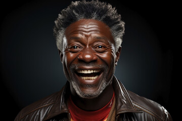 portrait of aged black skin man laughing.