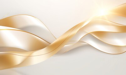 White and gold ribbons template background, Generative AI