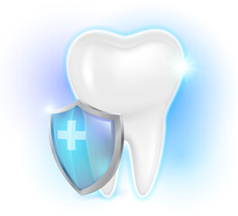 Protect your teeth to be strong, white, and clean with fluoride. For advertising toothpaste, mouthwash, dentistry. Realistic vector illustration.