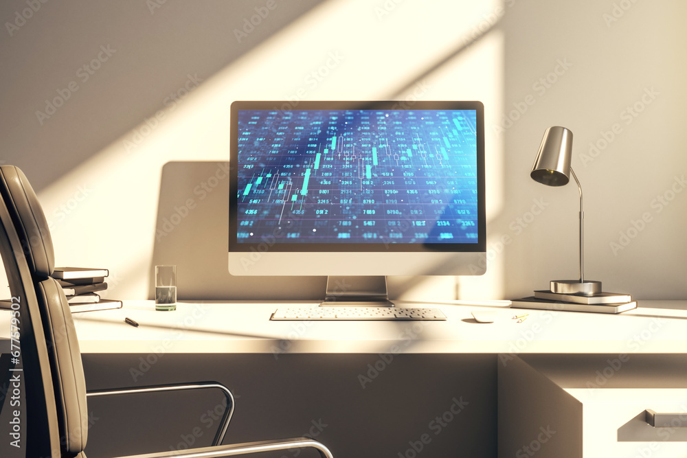 Poster Abstract creative stats data concept on modern laptop screen. 3D Rendering
