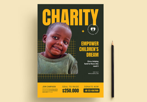 Charity Flyer Layout with Yellow Accents