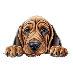 Bloodhound Peeking Dogs and puppies - obrazy, fototapety, plakaty