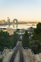 Panoramic view of Baku city, capital of Azerbaijan. Sunset in Baku.