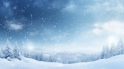 Beautiful background image of light snowfall falling over of snowdrifts