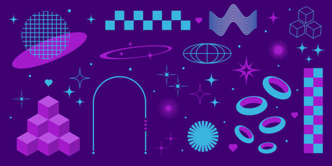 Obraz premium a set of y2k-style shapefaces