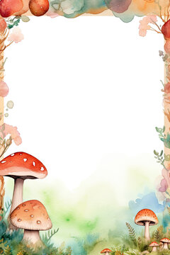 A frame with colorful mushrooms and forest design for the notebook background and writing