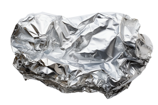 Aluminium foil crumpled, transparent background, isolated image, generative AI