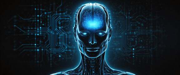 Fototapeta na wymiar Electronic brain with digital artificial intelligence circuits concept